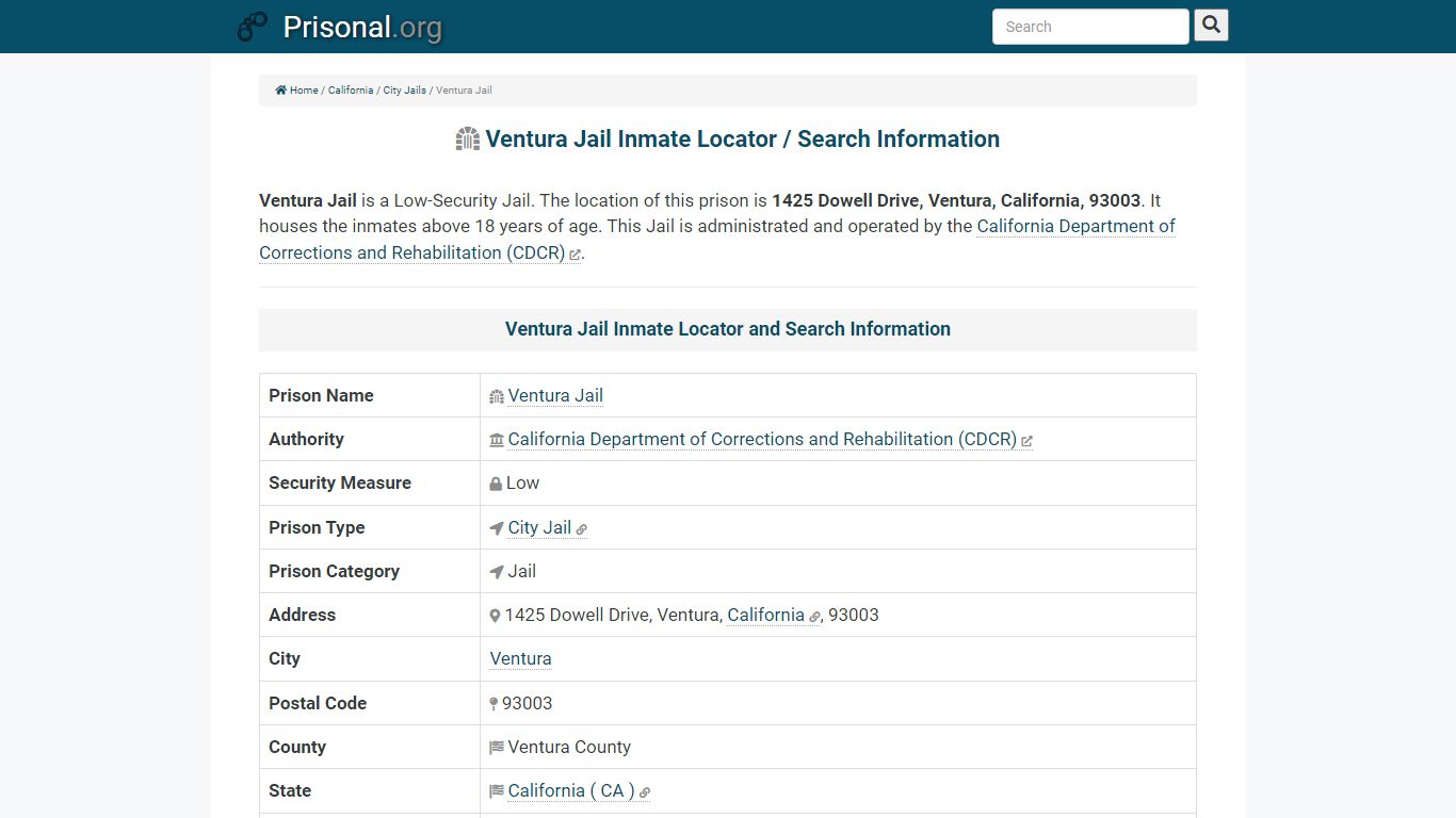 Ventura Jail-Inmate Locator/Search Info, Phone, Fax, Email ...